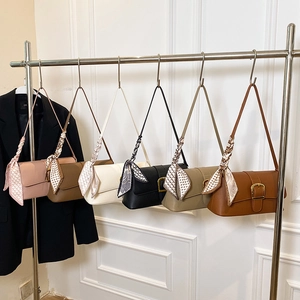 Selection of premium PU leather baguette bags in six colors with decorative silk scarves