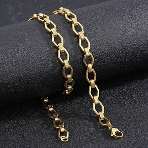 18K gold plated stainless steel necklace featuring hexagonal Greek Key pattern links