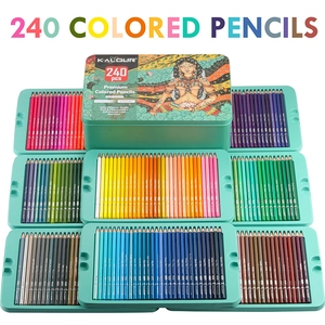 Flat lay of 240 professional colored pencils arranged in a vibrant color spectrum set