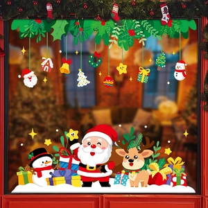 Christmas Window Stickers Static Cling PVC Decals Santa Reindeer Snowman Double Sided Color For Glass Holiday Decor