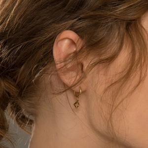 Elegant 14K gold plated hollow cross star pendant earrings on model for a trendy look