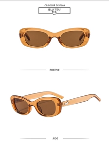 Detail view of jelly tea oval sunglasses with transparent frame and star metal temple accents