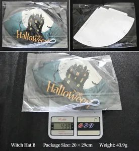 Detailed view of Halloween paper party hats in blue packaging showing product weight