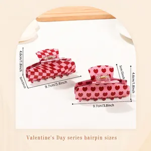 Size chart for Mother's Day hair claw clips with heart patterns and measurements