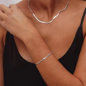 Minimalist Flat Snake Chain Bracelet Stainless Steel Chic Versatile Elegant Hand Jewelry For Women