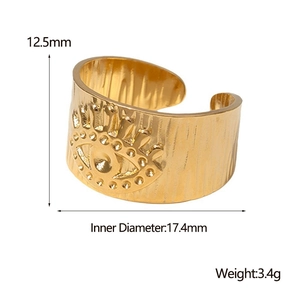 Bague ouverte œil maléfique plaquée or en acier avec largeur 12,5 mm et diamètre 17,4 mm