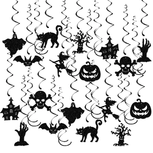 Halloween Hanging Swirls Decoration Glitter Cardstock PVC Spiral Ghost Bat Witch Pumpkin Skull Party Ornaments Ceiling Decor