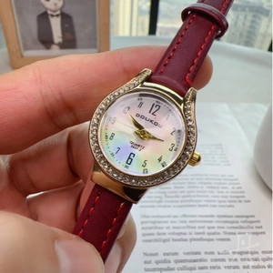 Women's Fashion Quartz Watch With Rhinestone Gold Case Artificial Leather Strap Analog Wristwatch For Girls Students Daily Jewelry Gift