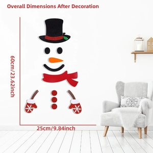 Detailed view of DIY Christmas snowman felt wall decal with scarf and carrot nose decorations