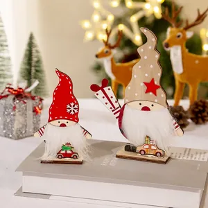 Figuras navideñas de gnomos de madera con barba de piel sintética y bases decorativas