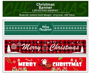Trois styles de bannières de Noël en tissu Oxford 300x50cm avec texte Merry Christmas
