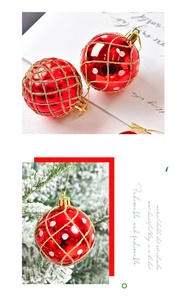 Detail of red Christmas ornament with gold glitter mesh pattern and hanging hook