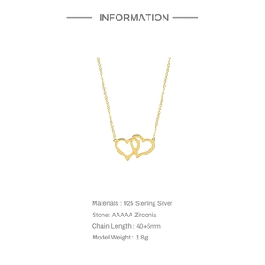 Minimalist S925 sterling silver interlocking heart necklace in gold for women