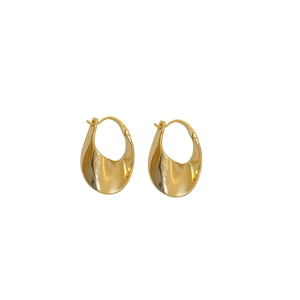 Polished gold metal geometric huggie hoop earrings with oval fluid fluid shape