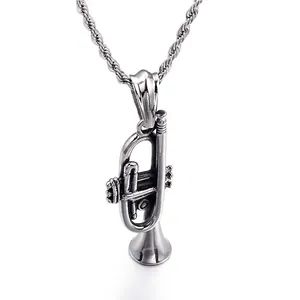 Punk-Stil Trompete Musikinstrument Anhänger aus Edelstahl mit gedrehter Kordelkette
