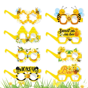 Bee Theme Birthday Party Paper Glasses Photo Booth Props Sunflower Honeycomb Decorative Eyewear
