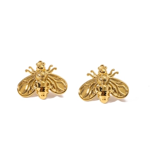 Minimalist gold bee stud earrings in 18k plated stainless steel with detailed wing texture
