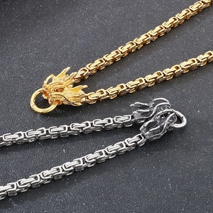 Men's retro stainless steel 6mm dragon head Byzantine chain necklace in gold and silver