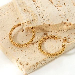 Twisted Hoop Earrings 18K Gold Plated Stainless Steel Braided C Shaped Waterproof Trendy Elegant Jewelry For Women