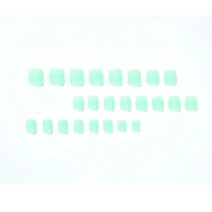 Short square press-on nails set with mint green gradient and matte frosted finish
