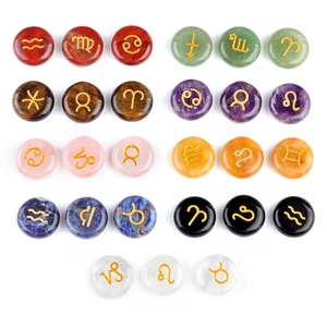 Set of 12 zodiac rune crystals in various stones like amethyst and rose quartz