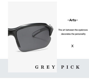 Close-up of semi-rimless cycling sunglasses frame with grey polarized lens detail