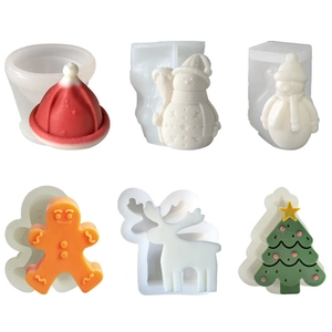 Detailed set of Christmas silicone molds featuring snowman, reindeer, and tree designs