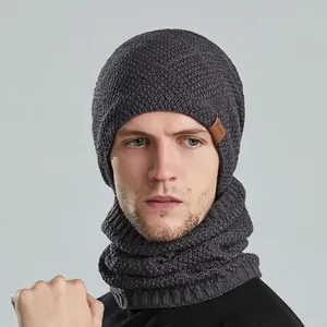 Acrylic Knit Beanie Hat And Neck Warmer Scarf Fleece Lined Winter Warm Windproof Outdoor For Men