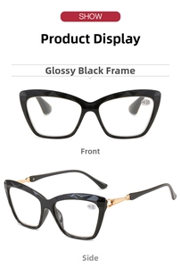 Lesebrille im Cat-Eye-Stil mit schwarzem Rahmen, Diamantschliff-Kanten und +4,00 Gläsern