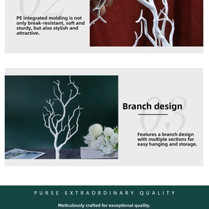 Macro detail of white tree-shaped PE material jewelry rack for necklaces and bracelets