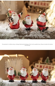 Detail view of retro hand-painted Santa Claus figurines for Christmas tabletop decor