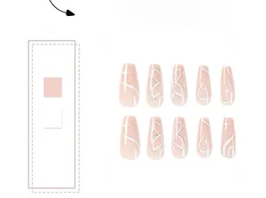 Detailed view of nude gradient press-on nails with silver glitter butterfly and star designs