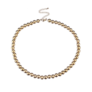 Polished 18K gold stainless steel beaded necklace with lobster clasp and adjustable chain