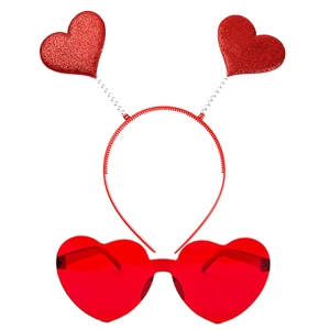 Red heart headband and heart-shaped sunglasses set for Valentine's Day party outfits