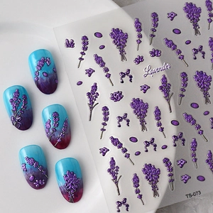 5D embossed lavender nail stickers with purple bows and flowers for DIY manicure TS-073