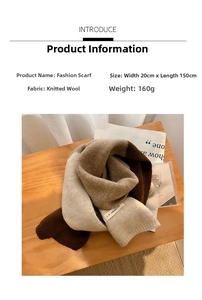 Detail of soft knitted scarf in beige and brown tones measuring 20x150cm for winter