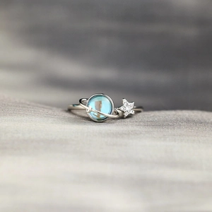 925 Sterling Silver Fidget Ring For Women Rotating Planet Star Moon Open Adjustable Ring Minimalist Fashion Rhinestone Jewelry Gift