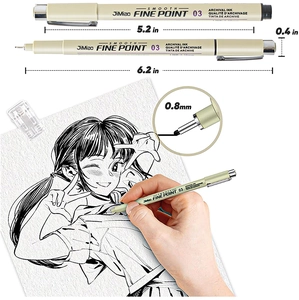 Detailed macro view of 0.8mm waterproof pigment fineliner pen tip with precise dimensions