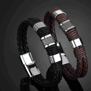 Men Braided PU Leather Bracelet With Alloy Magnetic Clasp Punk Retro Style Wristband Fashion Jewelry Accessory