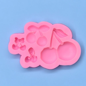 Pink cherry shaped silicone mold for chocolate and fondant DIY with leaf details