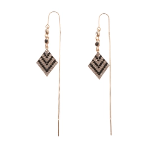 Elegant rose gold diamond geometric rhombus drop earrings with black and clear rhinestones
