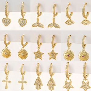 Drop Hoop Earrings Copper Zircon Micro Pave Cross Heart Butterfly Star Hamsa Evil Eye Fashion Jewelry For Women