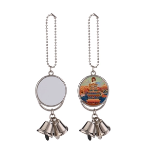 Sublimation metal wind chime with silver round panel and double bells for car hanging