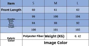 Detailed size chart for the off-shoulder knit sweater with bust and sleeve length measurements