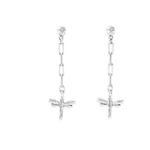Silberne Libellen-Ohrhänger mit grober Metallkette und runden Steckern für Damen