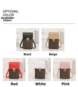 Classic printed crossbody handbags in five colors including black, apricot, red, white, pink