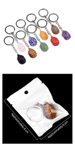 Detailed size view of gemstone hedgehog keychains in various colors with 8cm dimensions