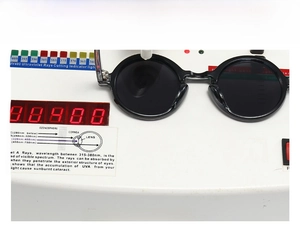UV400 protection test showing black sunglasses shielding against ultraviolet rays on device