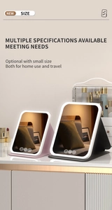Portable LED makeup mirror with folding leather case in pink and black for travel use