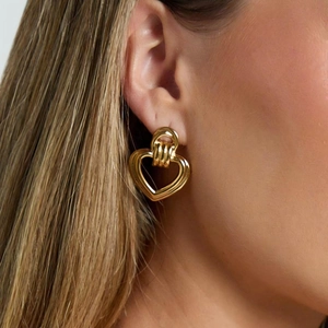 Boucles D Oreilles Cœur Double Couche Acier Inoxydable Poli Bijoux Élégants Pour Femmes